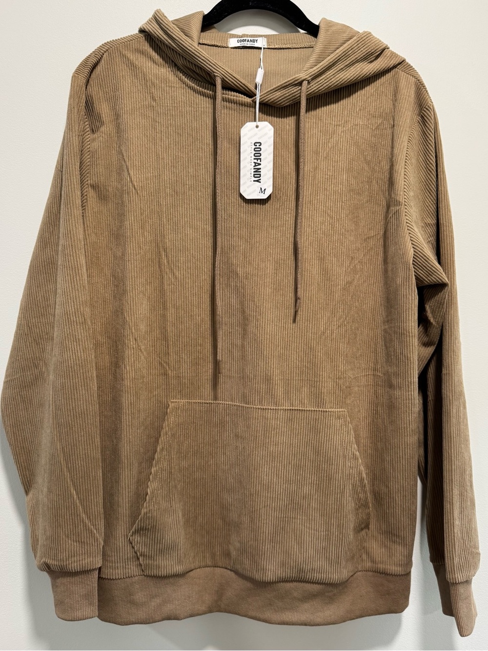 NWT Coofandy Corduroy Hoodie Tan Ribbed Pullover Men's M